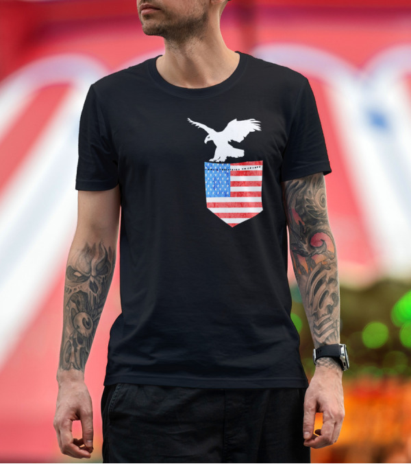 Premium T-Shirt: 4th July USA Pocket Eagle American Flag Stars and Stripes Birds T-Shirt 4th July USA Pocket Eagle American Flag Stars and Stripes Birds T-Shirt