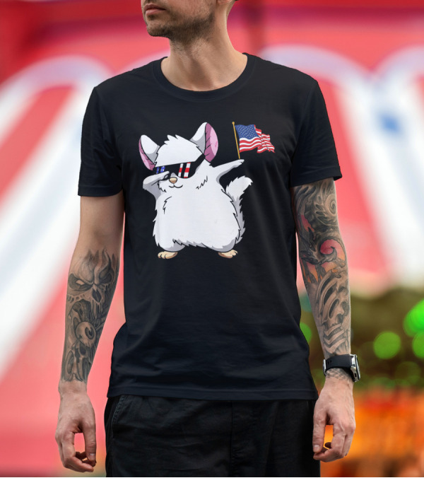 Premium T-Shirt: Chinchilla Lanigera American Flag Celebration with Patriotic Sunglasses T-Shirt Chinchilla Lanigera American Flag Celebration with Patriotic Sunglasses T-Shirt