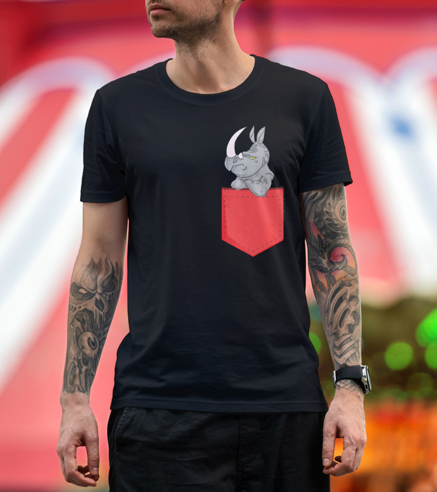 Angry Pocket Rhino Funny Rhino In Red Pocket T-Shirt