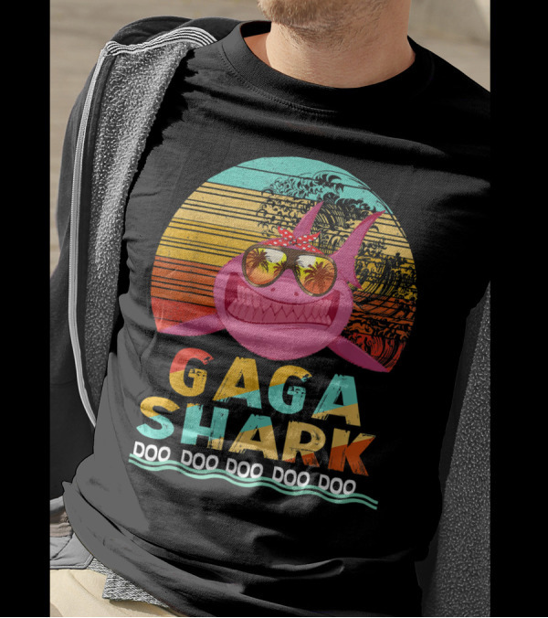 Gaga Shark Doo Doo Doo Doo Doo Retro Sunset T-Shirt
