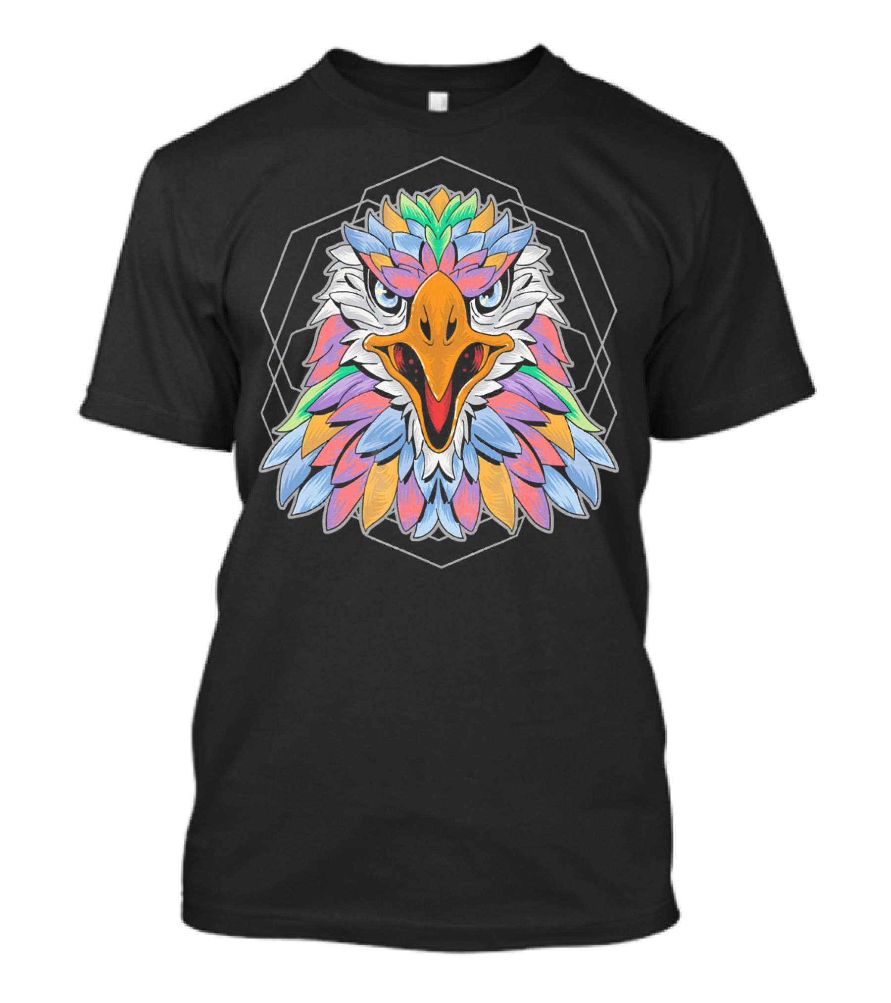 Eagle Geometry Colorful Eagle Head Geometric Feathers T-Shirt
