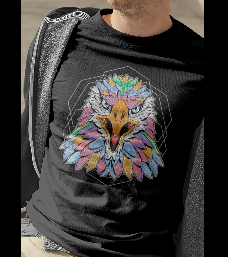 Eagle Geometry Colorful Eagle Head Geometric Feathers T-Shirt