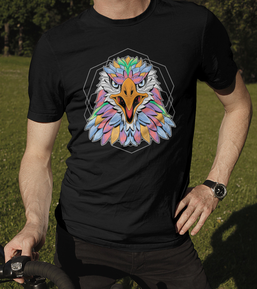 Eagle Geometry Colorful Eagle Head Geometric Feathers T-Shirt