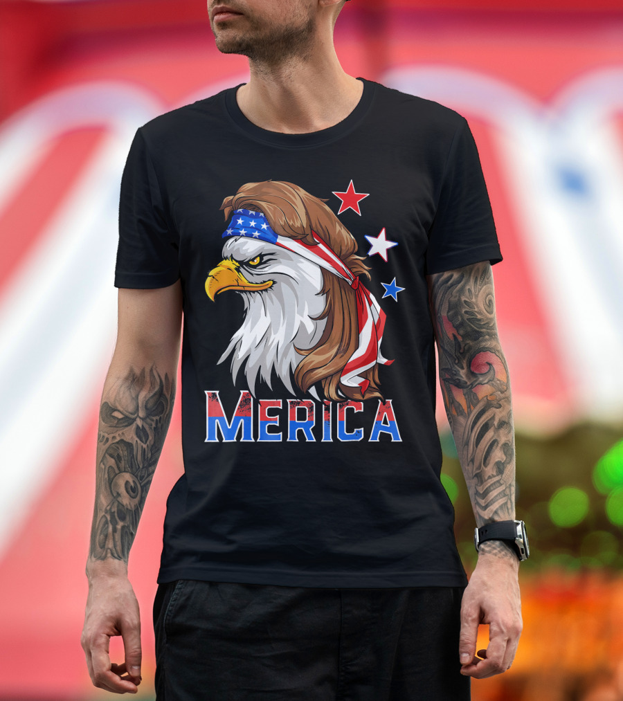 Merica Eagle Mullet American Flag Bandana Stars T-Shirt