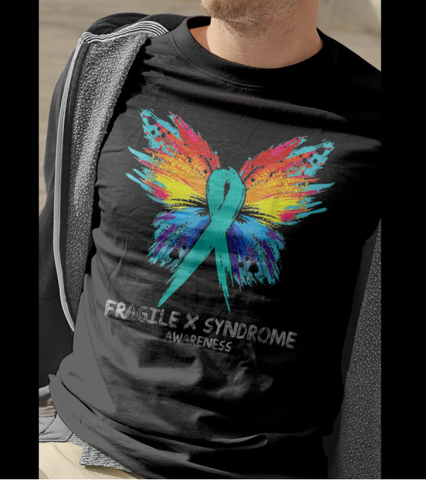 Rainbow Butterfly Ribbon For Fragile X Syndrome Awareness T-Shirt