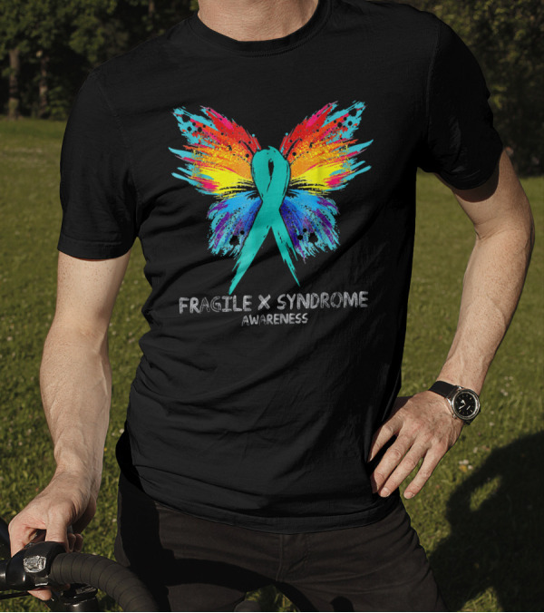Rainbow Butterfly Ribbon For Fragile X Syndrome Awareness T-Shirt