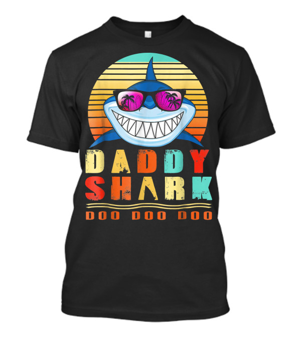 Daddy Shark Doo Doo Doo Retro Sunglasses Palm Trees T-Shirt