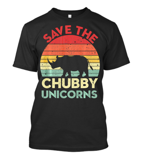 Save The Chubby Unicorns Distressed Vintage Rhino Silhouette Retro Sunset T-Shirt