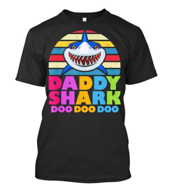 Daddy Shark Doo Doo Doo Rainbow Stripe Shark Face T-Shirt
