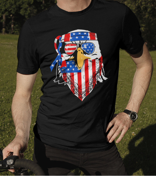 Bald Eagle With American Flag Bandana And Sunglasses For 4th Of July T-Shirt