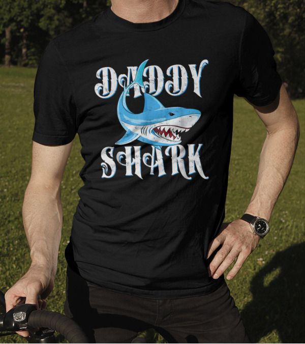 Daddy Shark Vintage Blue Cartoon T-Shirt