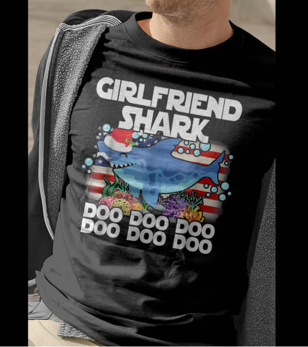 Girlfriend Shark Doo Doo Santa Hat American Flag Bubbles Coral T-Shirt