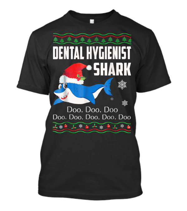 Dental Hygienist Shark Doo Doo Doo Christmas Santa Snowflakes T-Shirt