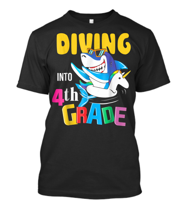 Diving Into 4th Grade Dabbing Shark Unicorn Float Sunglasses T-Shirt