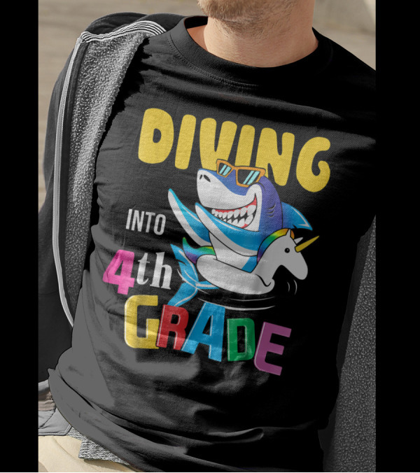 Diving Into 4th Grade Dabbing Shark Unicorn Float Sunglasses T-Shirt