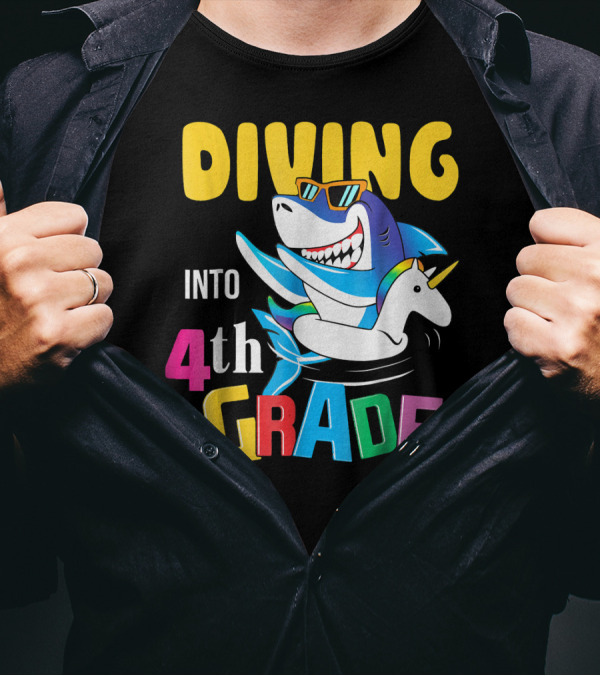 Diving Into 4th Grade Dabbing Shark Unicorn Float Sunglasses T-Shirt