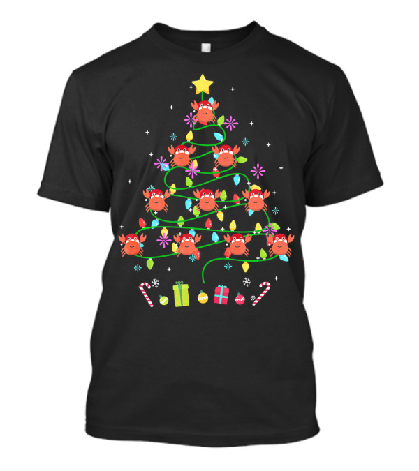Funny Crab Christmas Tree With Colorful LED Lights T-Shirt
