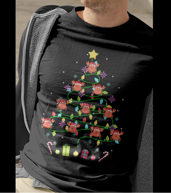 Funny Crab Christmas Tree With Colorful LED Lights T-Shirt