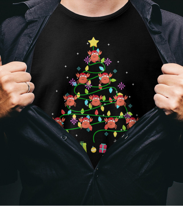 Funny Crab Christmas Tree With Colorful LED Lights T-Shirt
