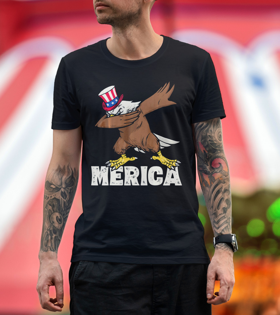 Dabbing American Flag Hat Bald Eagle 'Merica T-Shirt