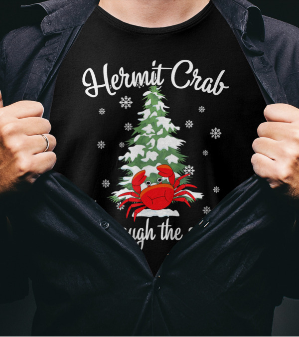 Hermit Crab Through The Snow Christmas Tree And Snowflakes T-Shirt