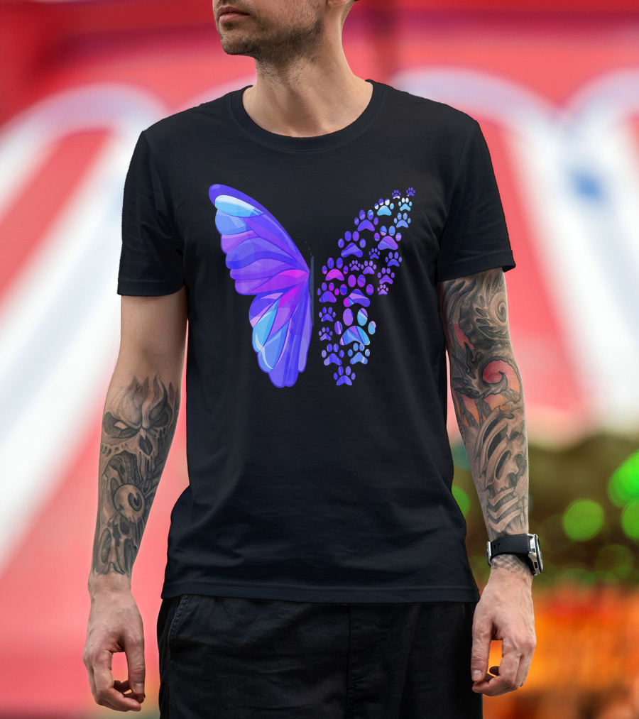 Dog Paw Print Butterfly Pug Wing T-Shirt