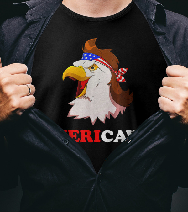 Eagle Mullet Men Mericaw 4th Of July Merica Flag T-Shirt
