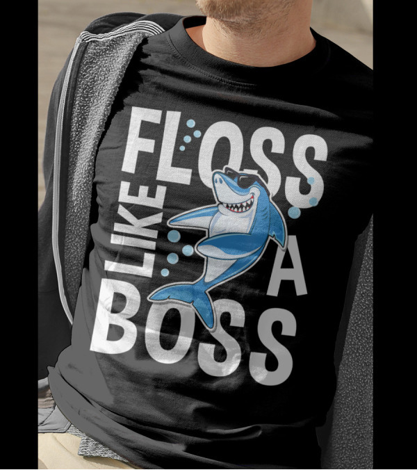 Floss Like A Boss Shark Cartoon With Sunglasses And Bubbles T-Shirt