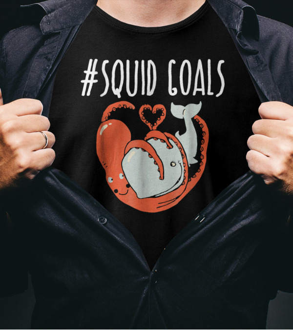 Squid Goals Hugging Whale With Heart T-Shirt