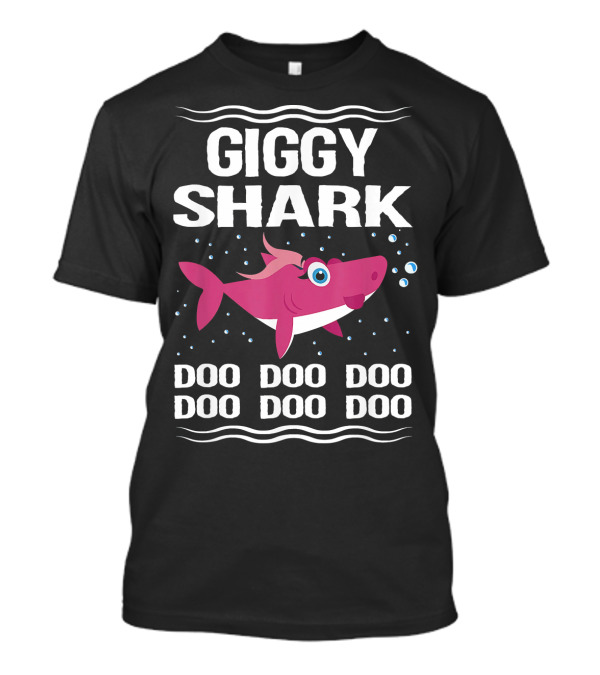 Giggy Shark Doo Doo Doo Pink Cartoon Character Bubbles T-Shirt