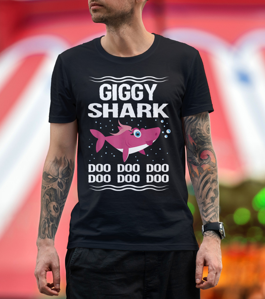 Giggy Shark Doo Doo Doo Pink Cartoon Character Bubbles T-Shirt