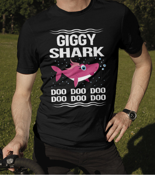 Giggy Shark Doo Doo Doo Pink Cartoon Character Bubbles T-Shirt