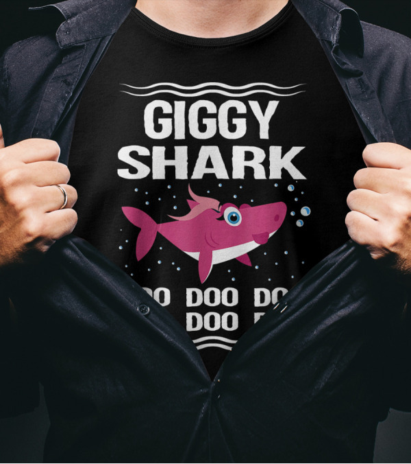Giggy Shark Doo Doo Doo Pink Cartoon Character Bubbles T-Shirt