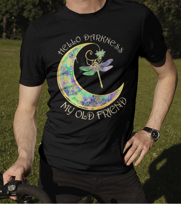 Hello Darkness My Old Friend Dragonfly Boho Moon T-Shirt