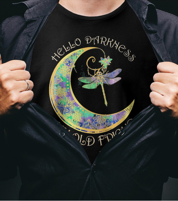 Hello Darkness My Old Friend Dragonfly Boho Moon T-Shirt