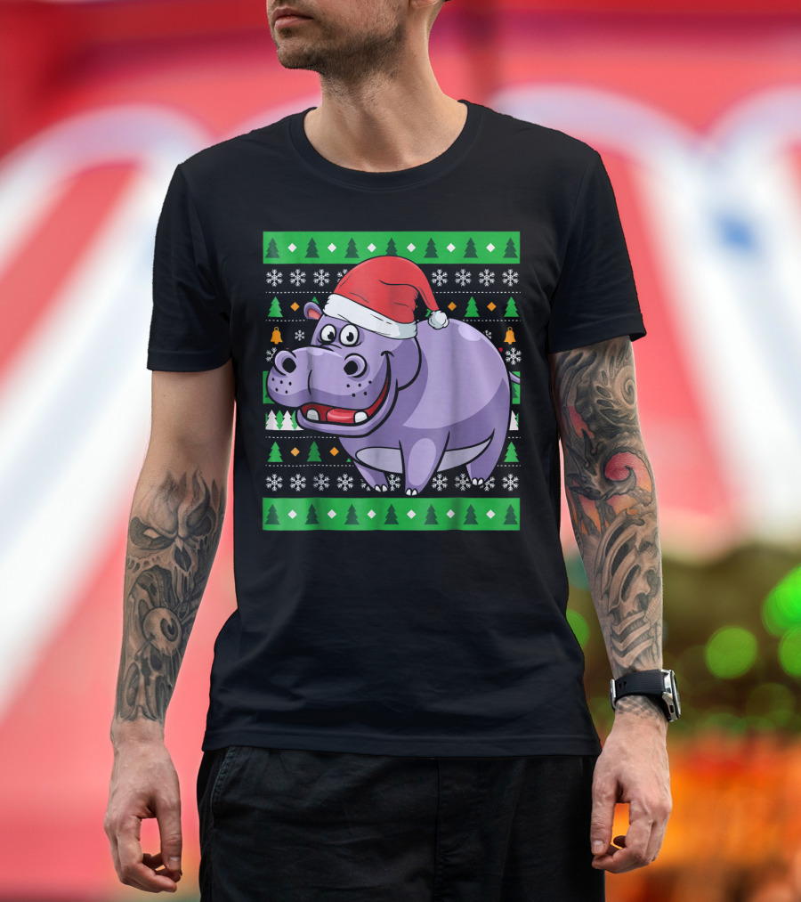Hippo Santa Ugly Christmas Sweater Zookeeper T-Shirt