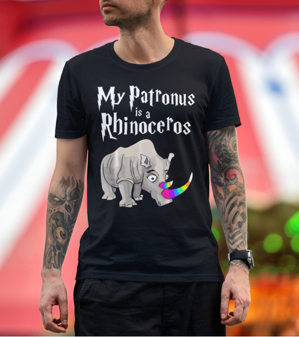 Premium T-Shirt: My Patronus Is a Rhinoceros with Rainbow Horn Harry Fan T-Shirt My Patronus Is a Rhinoceros with Rainbow Horn Harry Fan T-Shirt