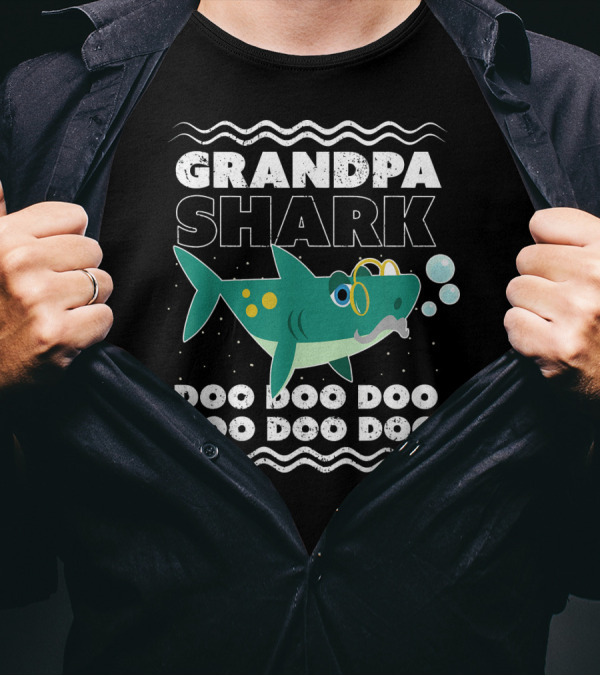 Grandpa Shark Doo Doo Doo Bubbles And Waves T-Shirt