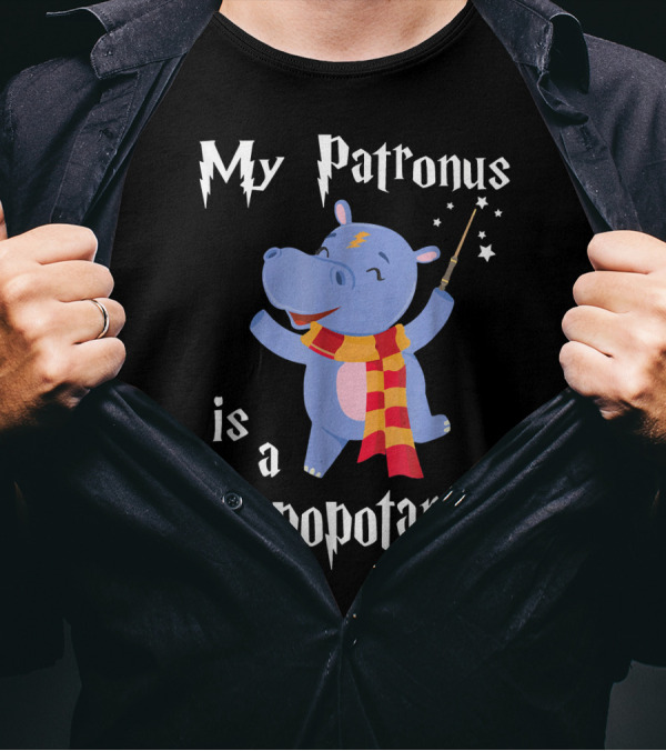 My Patronus Is A Hippopotamus Wearing A Wizard Scarf And Holding A Wand T-Shirt