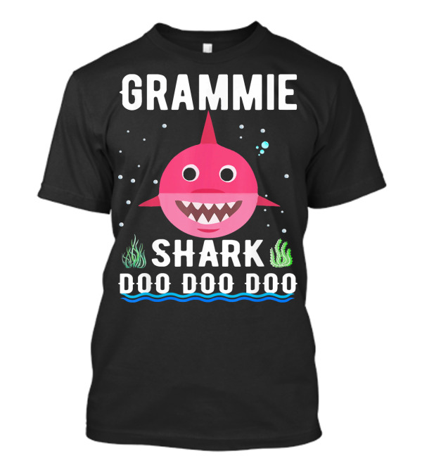 Grammie Shark Doo Doo Doo Family Song Cute Pink Cartoon Bubbles Seaweed T-Shirt
