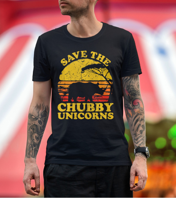 Premium T-Shirt: Vintage Save The Chubby Unicorns Sunset Rhino African Wildlife Conservation T-Shirt Vintage Save The Chubby Unicorns Sunset Rhino African Wildlife Conservation T-Shirt
