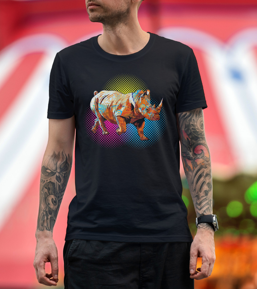Save The Rhino Colorful Pop Art Style Rhinoceros T-Shirt