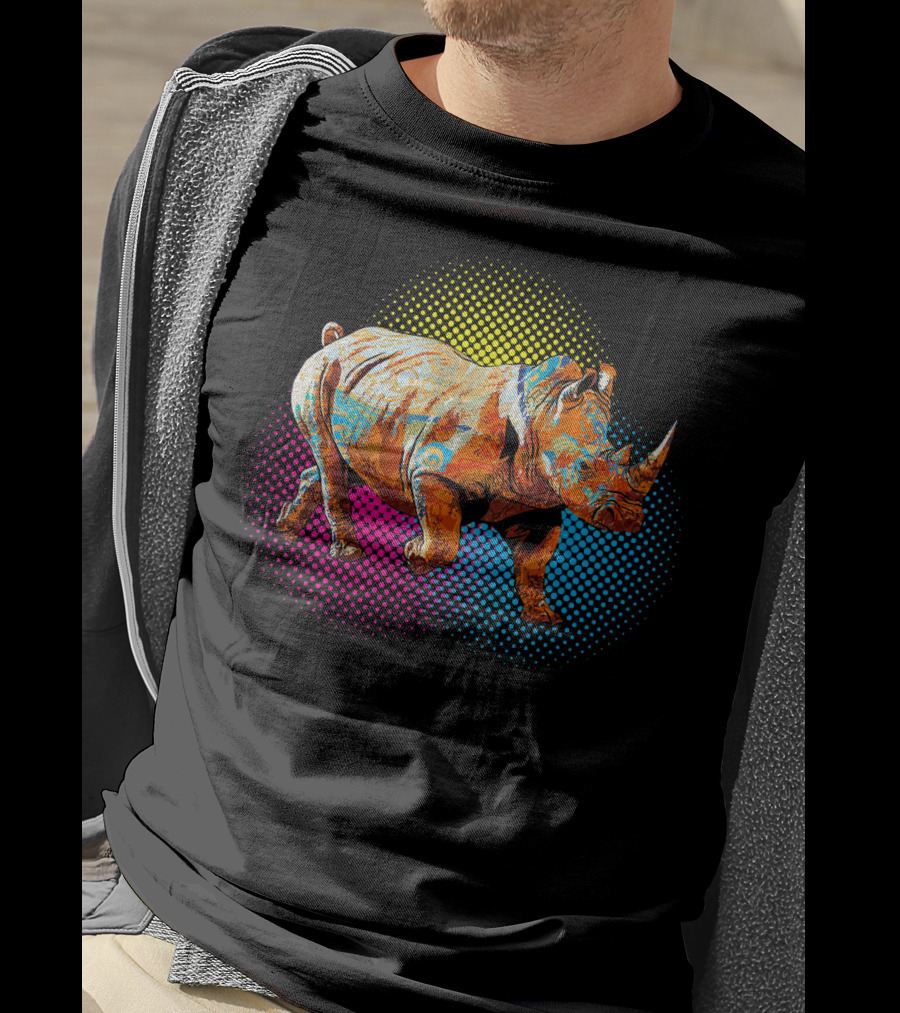 Save The Rhino Colorful Pop Art Style Rhinoceros T-Shirt