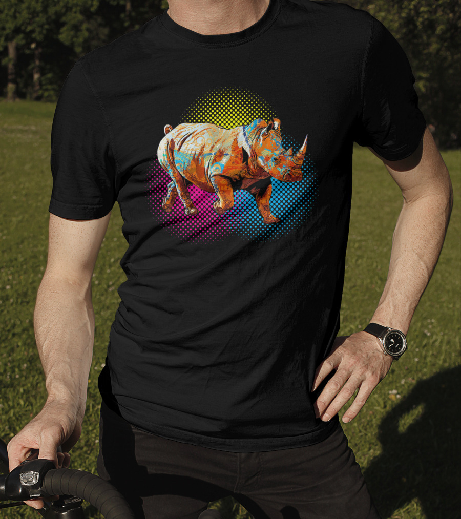 Save The Rhino Colorful Pop Art Style Rhinoceros T-Shirt