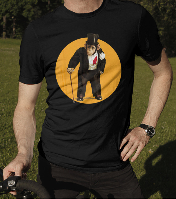 Chimpanzee In Top Hat And Suit With Cane Against Yellow Circle T-Shirt