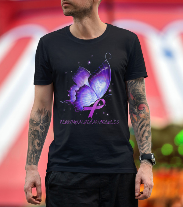 Premium T-Shirt: FIBROMYALGIA AWARENESS Butterfly Purple T-Shirt FIBROMYALGIA AWARENESS Butterfly Purple T-Shirt