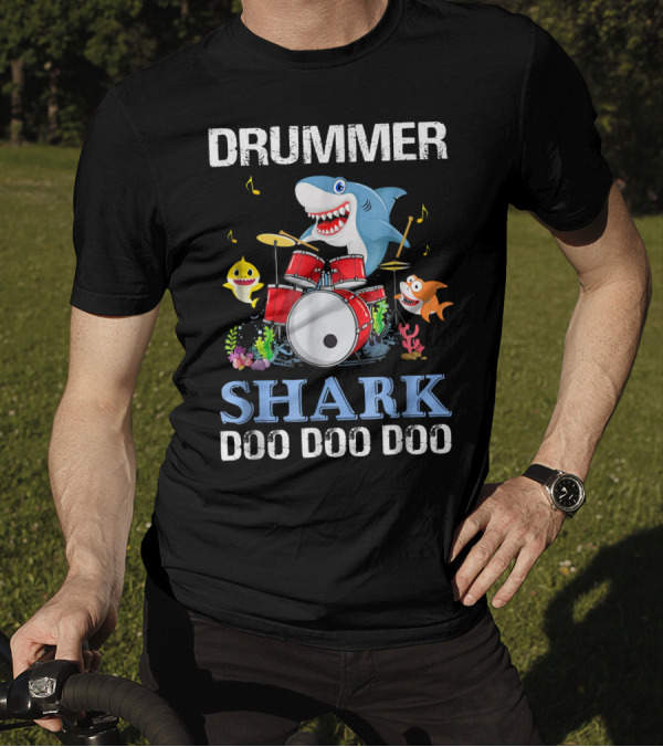 Drummer Shark Doo Doo Doo With Musical Sharks And Drum Set T-Shirt