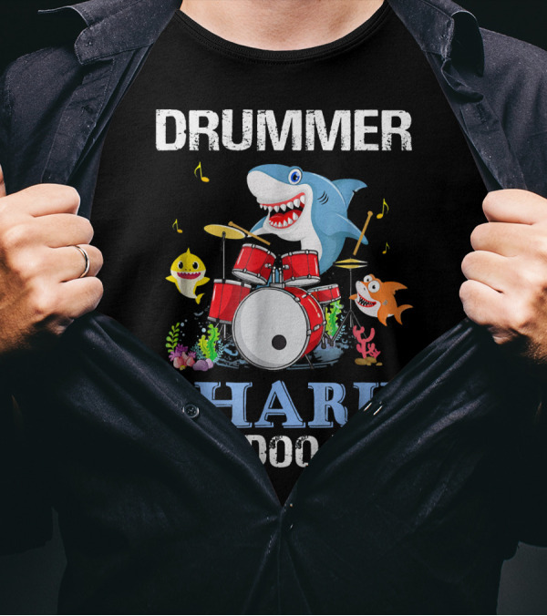 Drummer Shark Doo Doo Doo With Musical Sharks And Drum Set T-Shirt