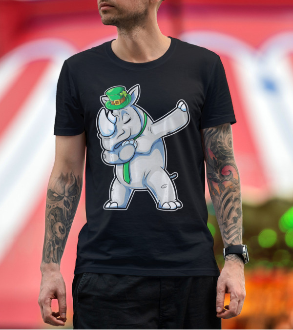 Premium T-Shirt: Dabbing Rhino St Patricks Day Bo Irish Hat Dance T-Shirt Dabbing Rhino St Patricks Day Bo Irish Hat Dance T-Shirt
