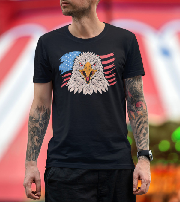 Premium T-Shirt: Bold Patriotic Eagle 4th July Outfit with American Flag Vin T-Shirt Bold Patriotic Eagle 4th July Outfit with American Flag Vin T-Shirt
